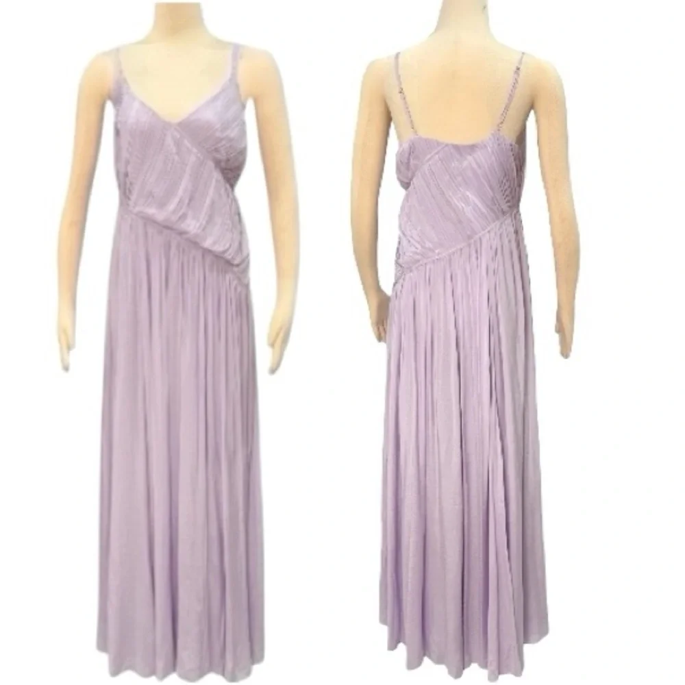 Trina Turk Women's Asymmetrical Pleated Cherry Grove Purple Maxi Dress Medium